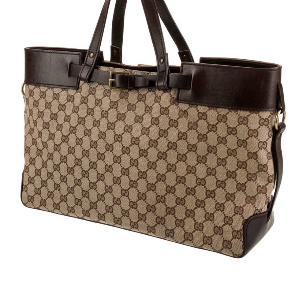 Gucci Beige and Dark Brown GG Vintage Canvas Briefcase  Tote